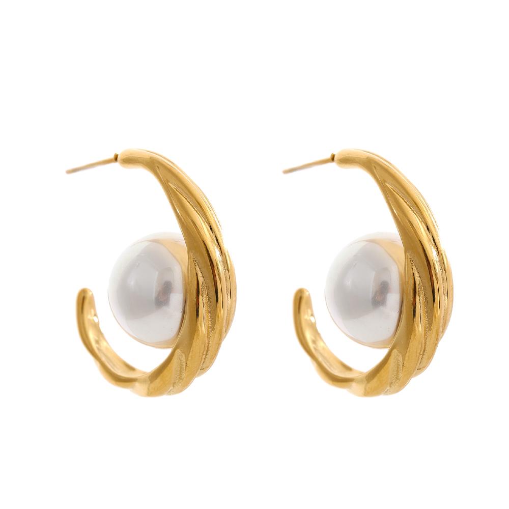 

Yhpup 2026 Stainless Steel Imitation Pearls C Shape Huggie Earrings for All Occasions Party Wear Fashion Chic Charming Jewelry
