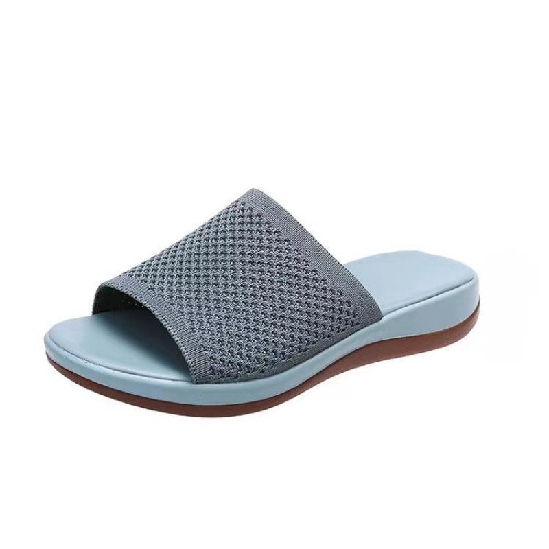 Large-sized Thick Slippers Flying Woven Sponge Cake One-line Beach Shoes