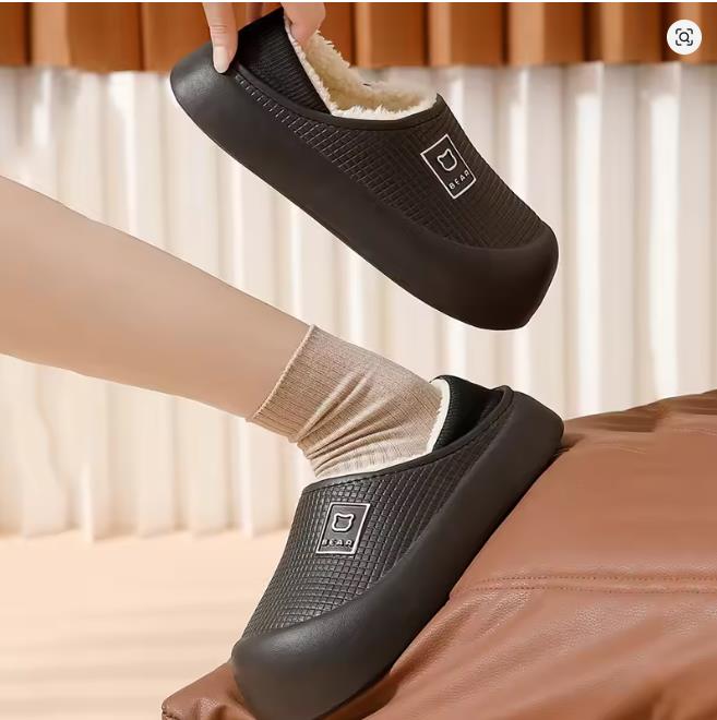 Waterproof Cotton Slippers for Women Men Winter Outdoor Indoor Non Slip Home Plush Shoes Thick Bottom Cute Bear Shoes Couple