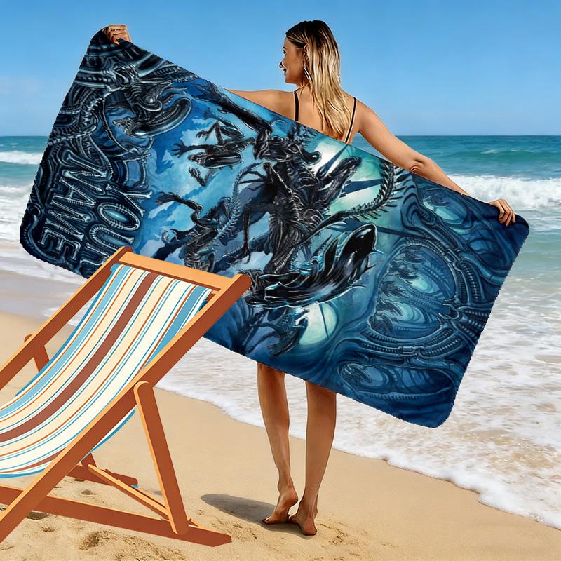 Name Custom Aliens Monster Print Beach Towel, Large Soft Quick Dry Towel for Beach Camping Swimming