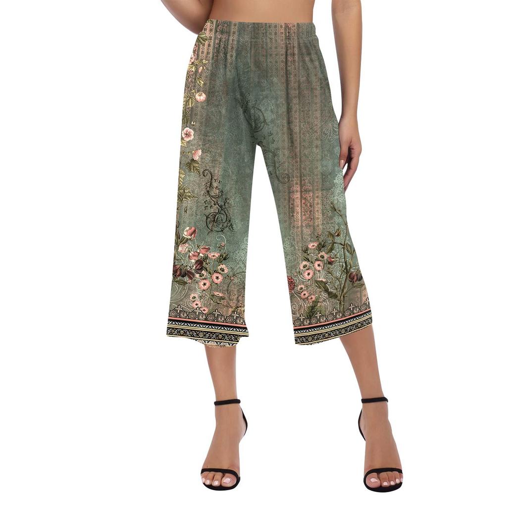 Women's High Waist  Printed Casual Trousers Workout Pants 3/4 Pants