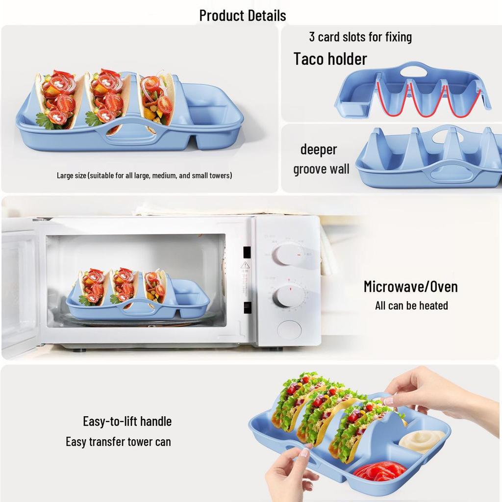 Silicone Taco Plate Holder with Dividers for Burritos and Tortillas