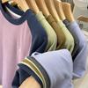 Unisex Outdoor Lightweight Color-Block Patchwork Round Neck Long Sleeve Fleece Base Layer T-Shirt