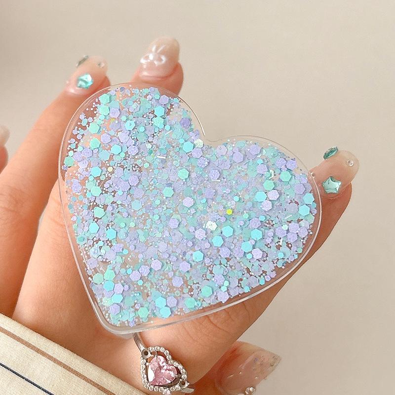 Creative Color Love Sequins Mobile Phone Airbag Bracket Wind Flash Powder Watching Drama Desktop Bracket Retractable Niche