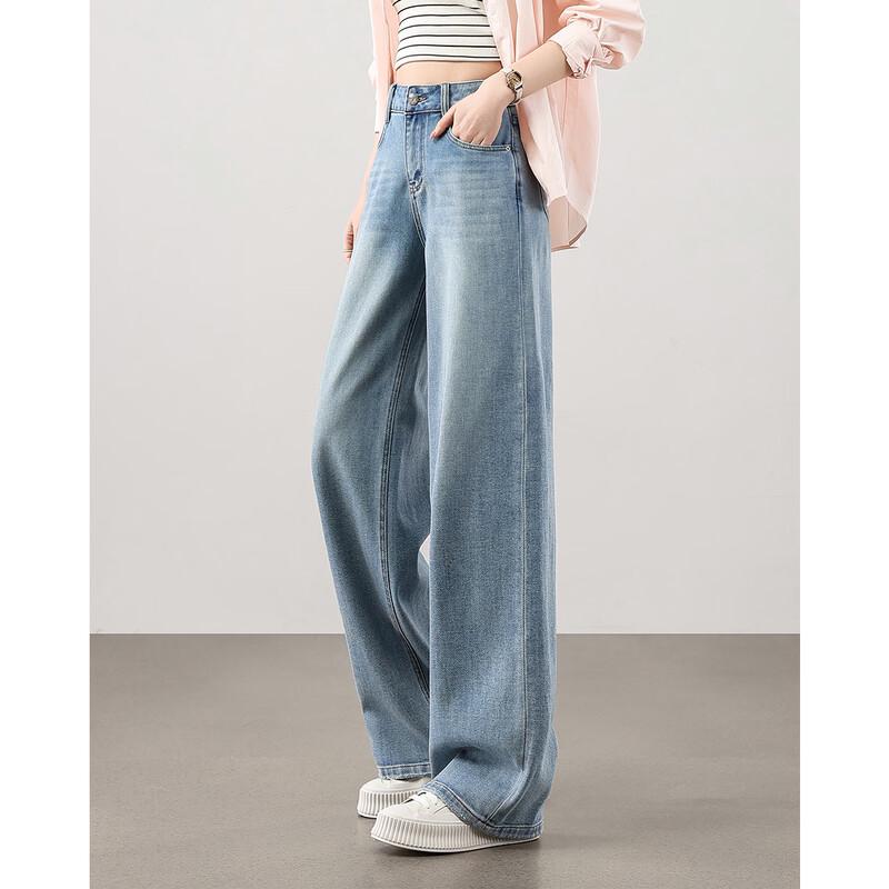 TERRE BLEUE Retro High-Waist Straight Wide-Leg Jeans for Women