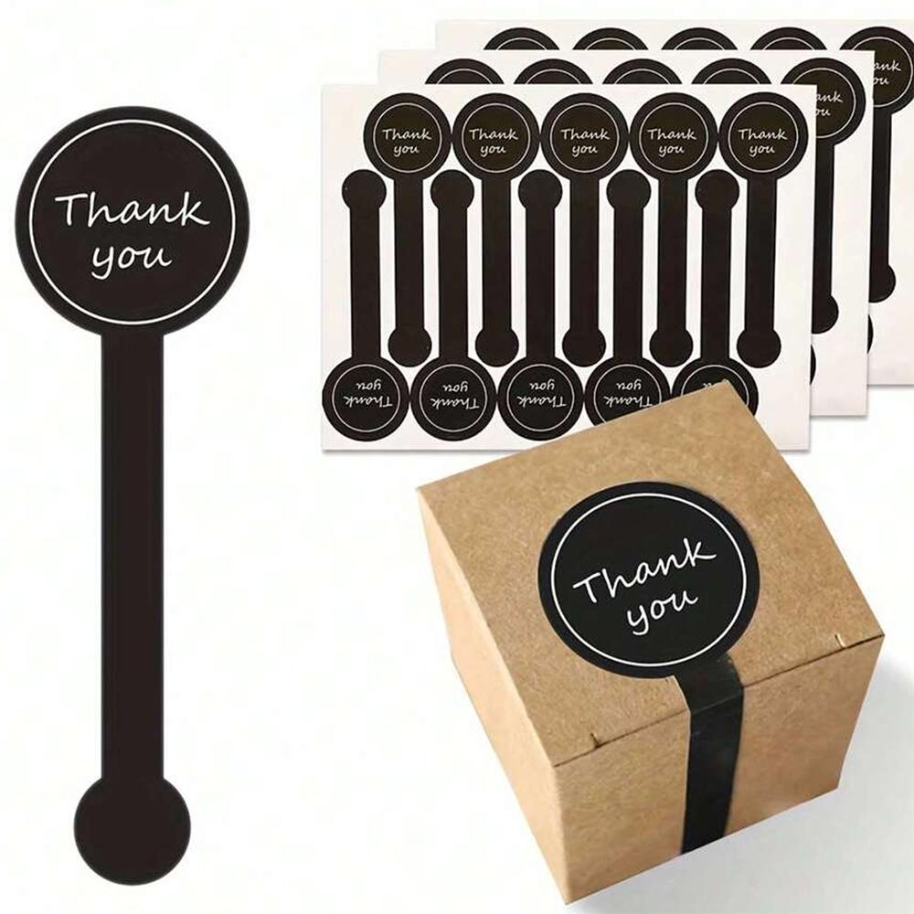 5/10/20/50/100 Sheets Thank You Handmade Seal Stickers Black Striped Long Labels Stickers for Packaging Gift Lollipop Bread