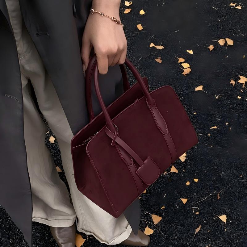 

Vintage Suede Women s Handbag High Quality Zipper Crossbody Bag With Removable Strap Fashion Commuter Briefcase Bag With Pendant 27.5x12.5x20cm бордовий