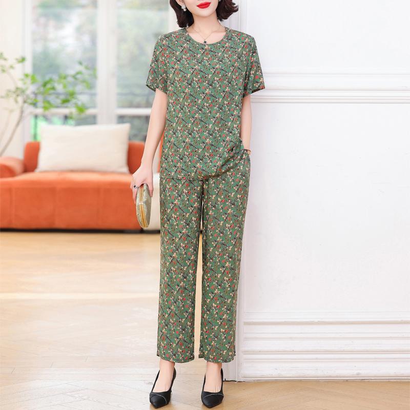 Plus Size Elegant 2 Piece Sets Womens Outfits Summer  Vintage Print Wide Legs Trouser Sets