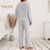 2 Pcs/Set Pajama Set Autumn Winter Casual Outfit Top Pants Set Round Neck Long Sleeve Top Elastic Waist Sport Tracksuit Daily Clothes Sleepwear