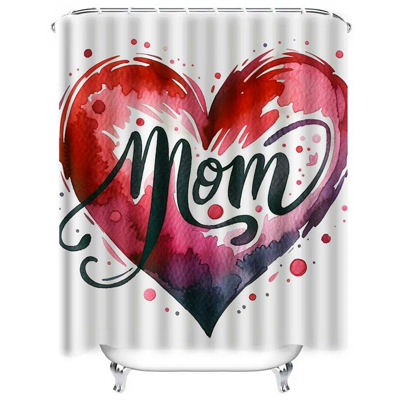 Watercolor Heart 'Mom' Waterproof Shower Curtain for Bathroom Decor, High-Quality Material and Easy to Clean