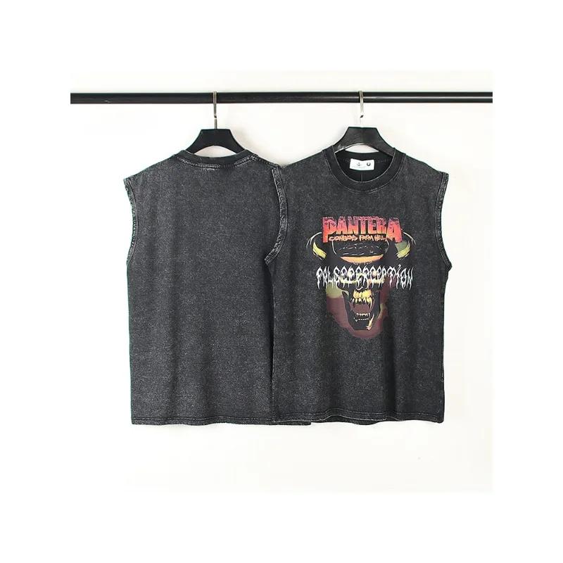 

Cotton American Vintage Pantera Leopard Band Washed Vintage Old Sleeveless High Street Vest Men 3XL