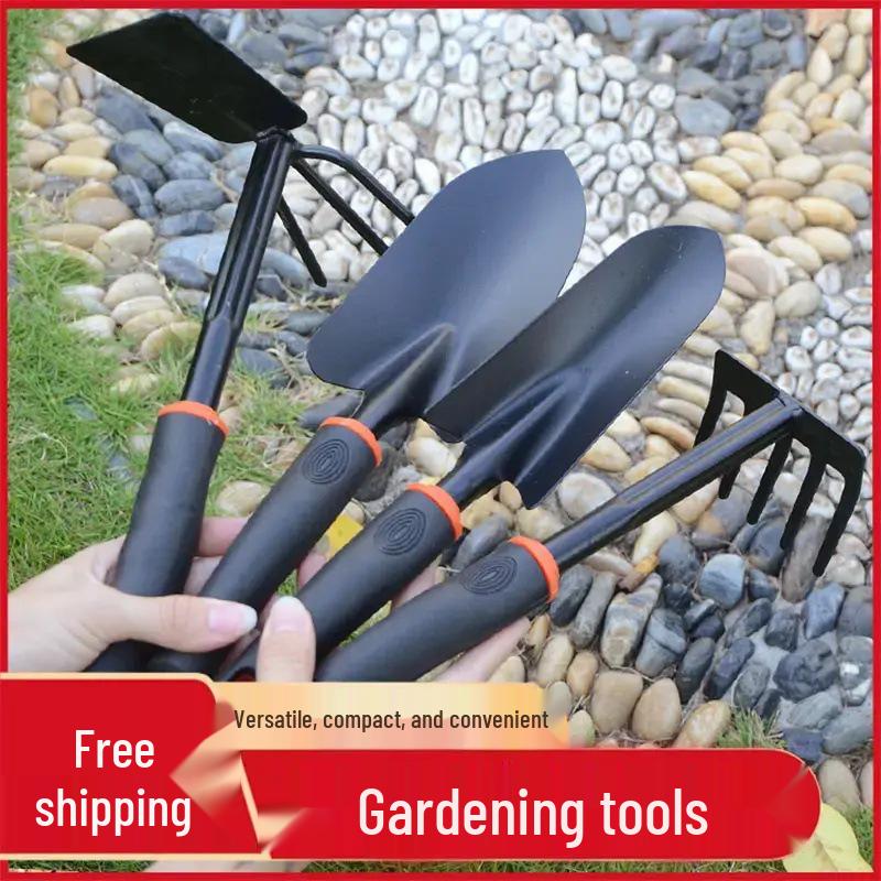 Dual-Use Gardening Tool Set: Small Shovel, Iron Rake, and Hoe for Planting and Catching
