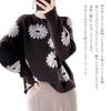 RoyzTocz Knit Crew Floral Round Long Loose Korean Perfect for Going Winter Women's Sweater, Neck, Print, Neck, Sleeves, Slimming, Fit, Fashionable,