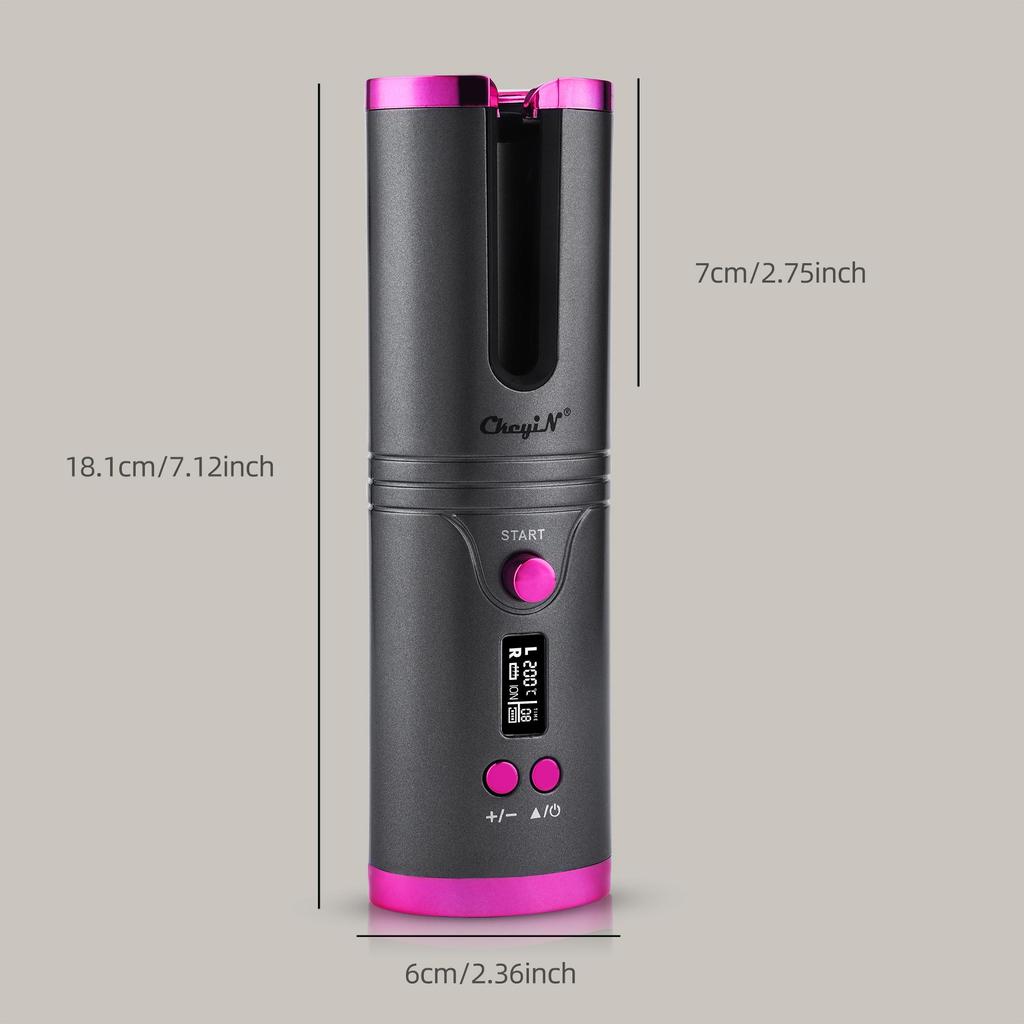 Cordless Auto Curler Fast Heating Ceramic Iron, with Adjustable Temperature & LCD Display, Rechargeable Hair Curling Wand, Hair Styler for Tra