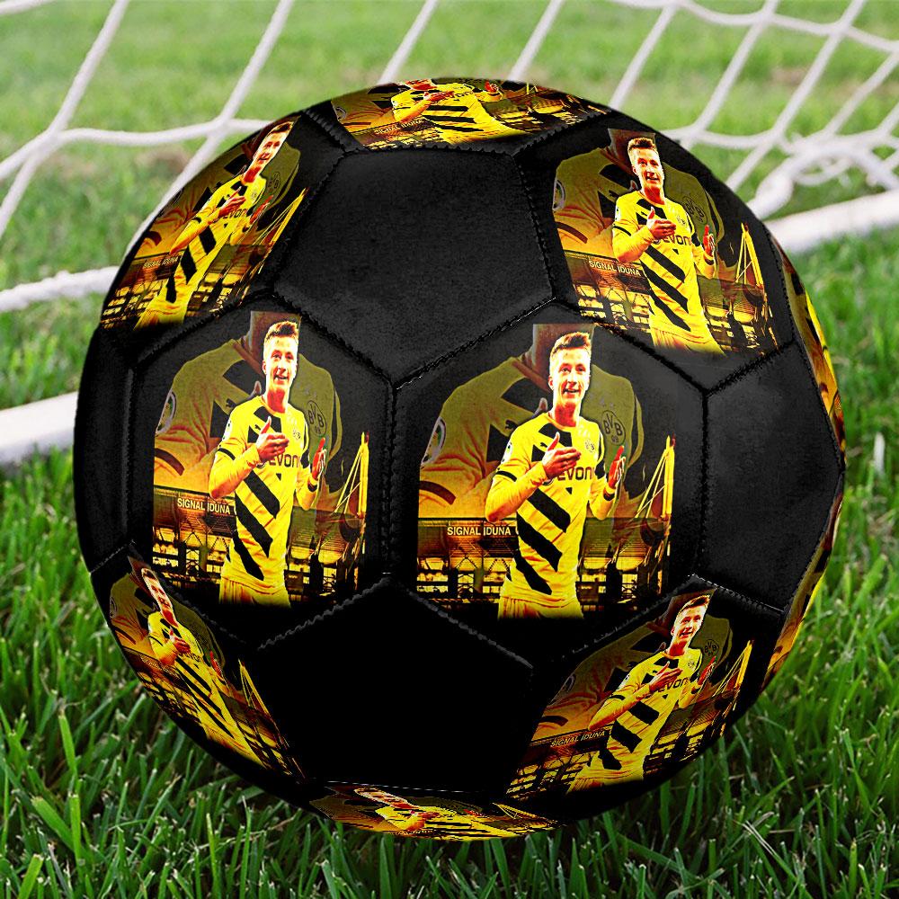 Marco Reus Printed Size 5 Soccer Ball, Machine-Stitched PVC, Durable & High Bounce, All Ages Fit, Fan Merchandise, Matches & Outdoor Use.