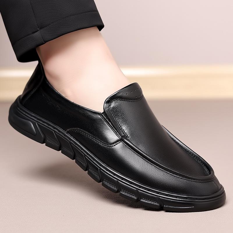 Spring Men's Leather Business Casual Leather Shoes First Layer Cowhide Soft Leather Soft Sole Foot Cover Comfortable Middle-aged and Elderly Father 