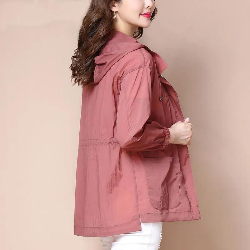 Casual Hooded Mid-length Sunscreen Clothing Summer Large Size Loose Sunscreen Clothing Lightweight Cardigan