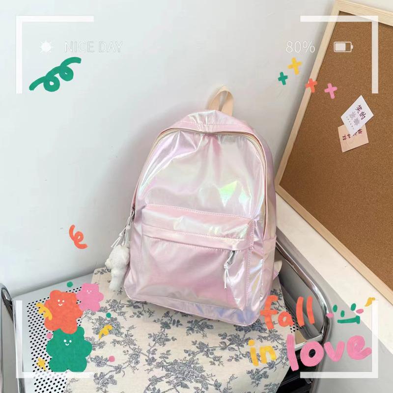 Schoolbag1011 Summer New Korean Version Style Solid Color Casual Outdoor Backpack Personalized Simple Student Backpack Laser Bag