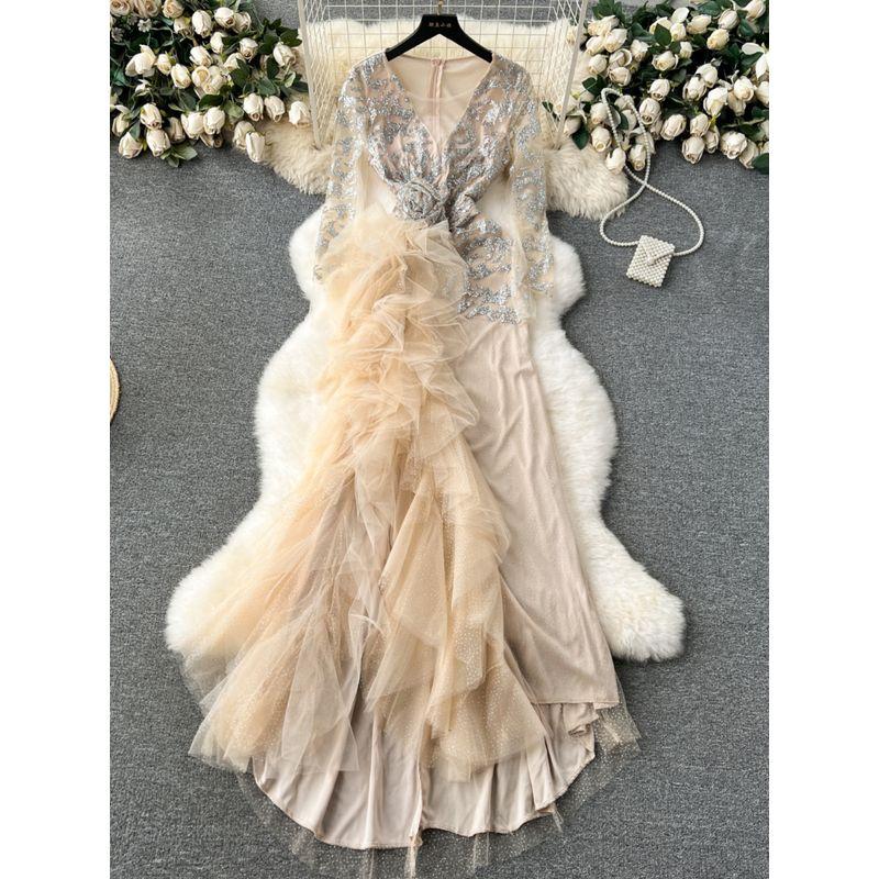 Accessible Luxury Banquet Niche Style Three-Dimensional Mesh Dress Dress