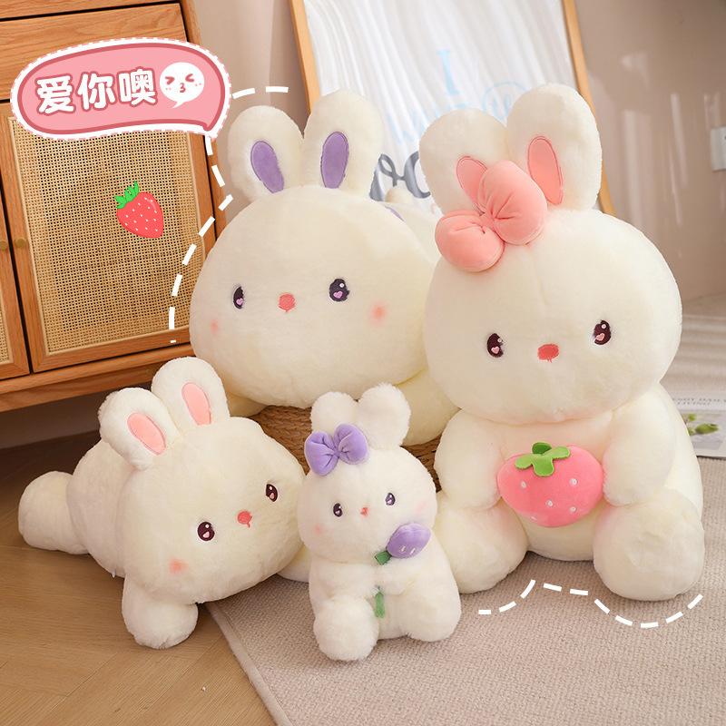 Super Cute Holding Fruit Rabbit Plush Doll Sitting Bunny Rag Doll Throw Pillow Girl Holding Sleeping Doll