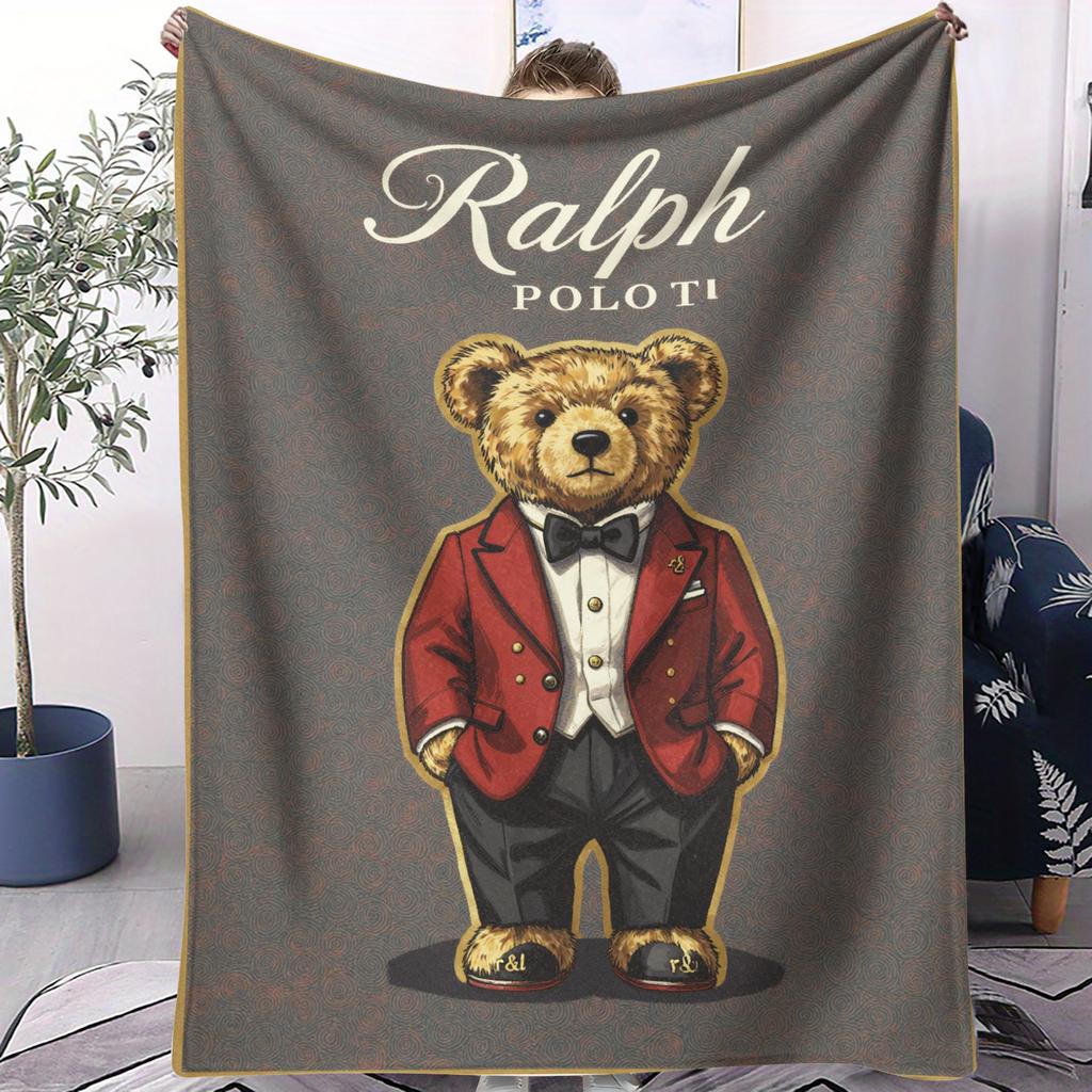 Ralph POLO Stil Gentleman POLO Bär Flanell Überwurf für Erwachsene Qualität Gemütlich Weich Warm Decke für Reise Picknick Zuhause
