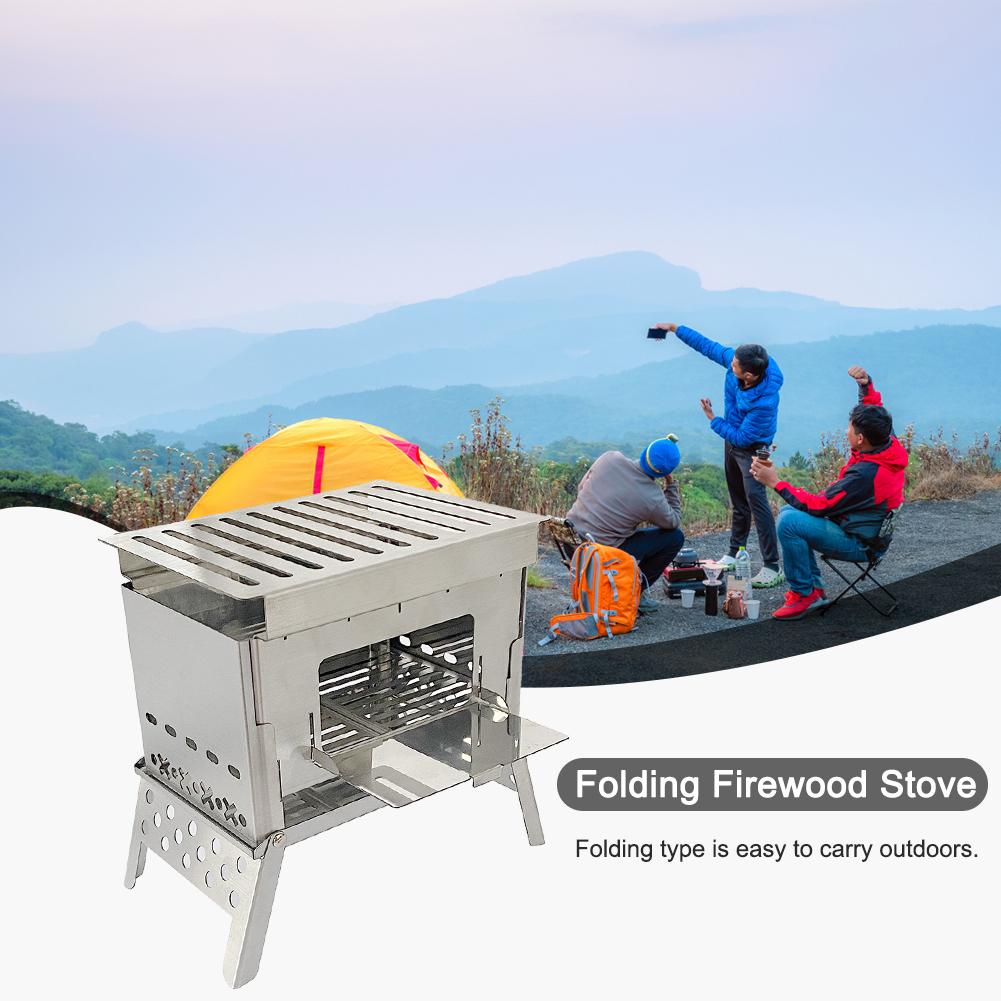 Stainless Steel Camping Wood Stove Portable Folding Barbecue Rack Stove Ultralight for Backpacking Picnic Survival Cookware Tool