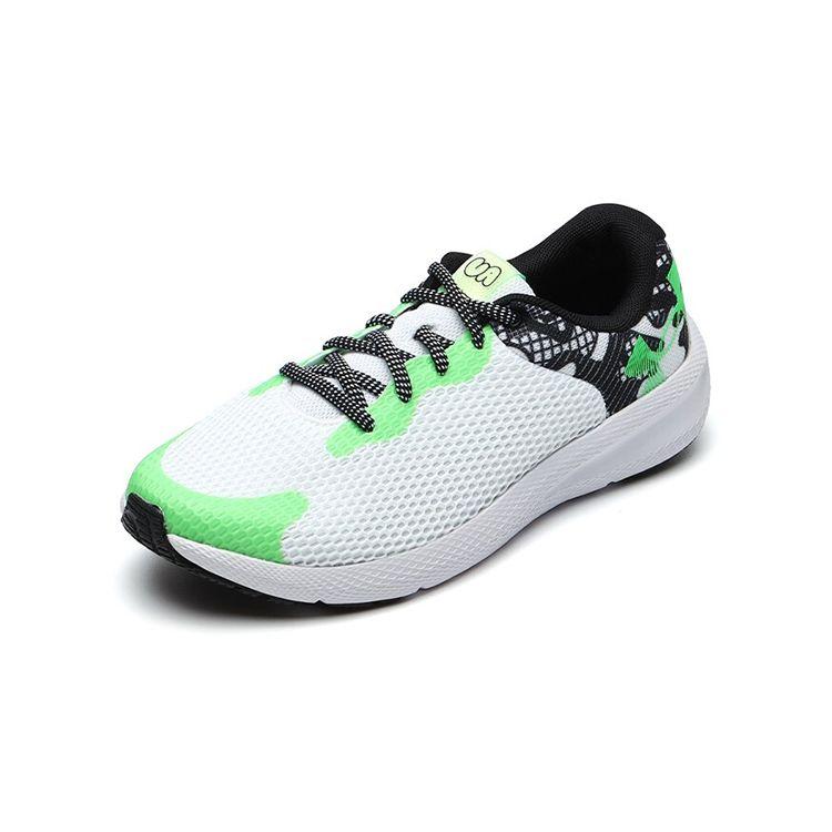 Under Armour Pursuit Charged 2 Low Top Kids Running Shoes Kids Running Shoes White Green 3024746-100