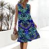 Plus Size V Neck Sleeveless Dress Green Hills Waterfall Natural Print For Outdoor Nature Exploration