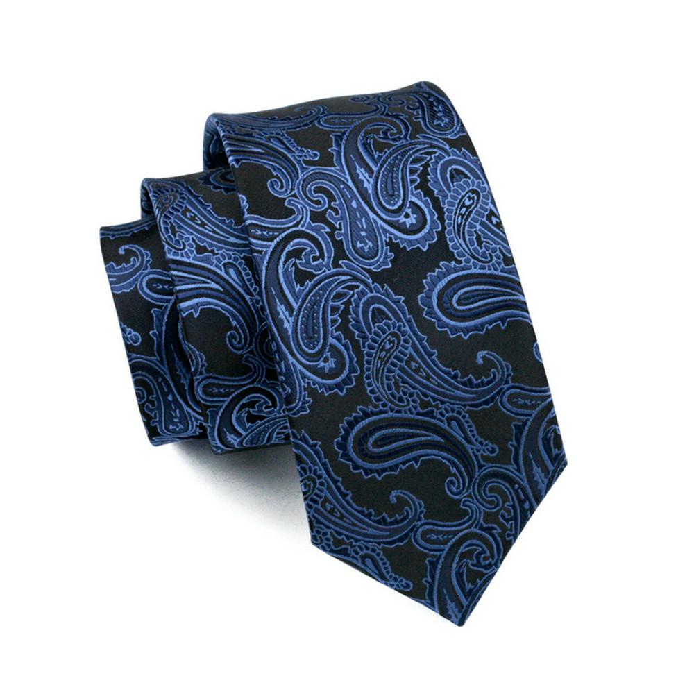 Hi-Tie Pánska hodvábna kravata modrá paisley kravata vreckovka manžetové gombíky set na párty svadbu biznis