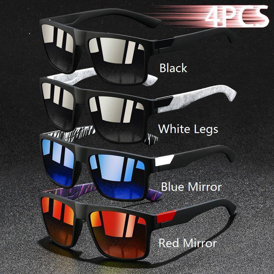 4 SZT. Kwadratowe Okulary Przeciwsłoneczne Vintage Męskie Luksusowe Designerskie Okulary Przeciwsłoneczne Przeciwodblaskowe Retro UV400 Okulary do Wędkarstwa Jazdy
