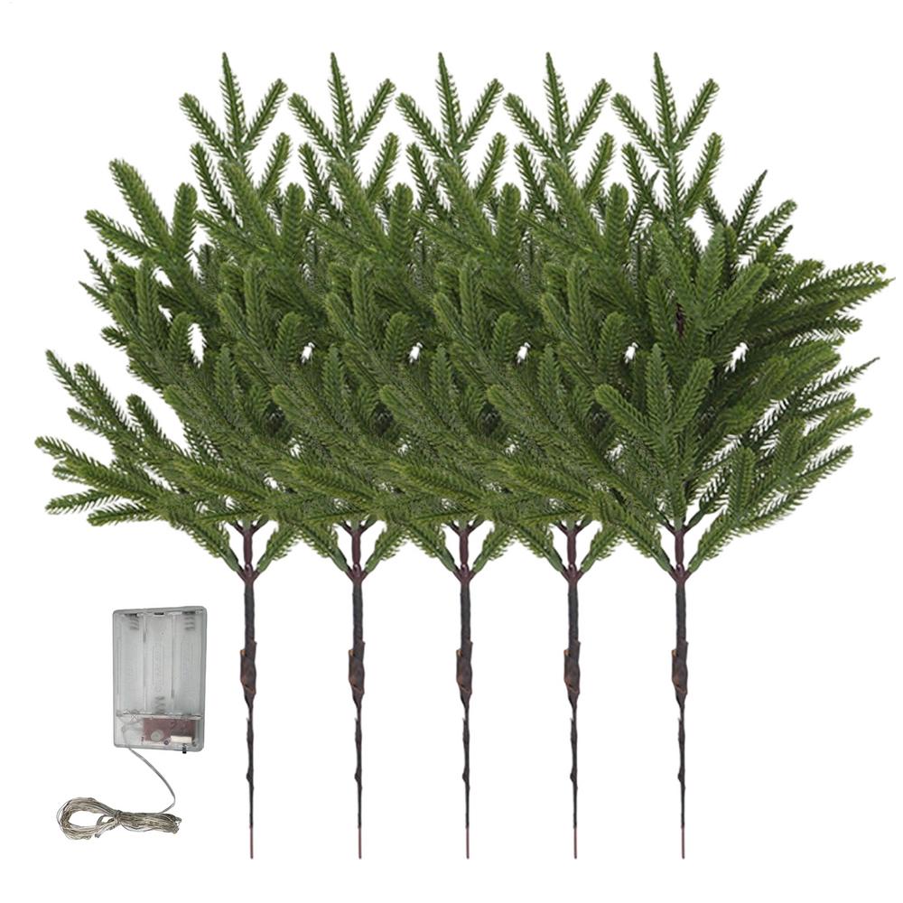 

Pine Branches With Lights Long-lasting Greenery Decoration 5 Pieces Lit Christmas Branches for Family Friends Party Home Holiday зелений