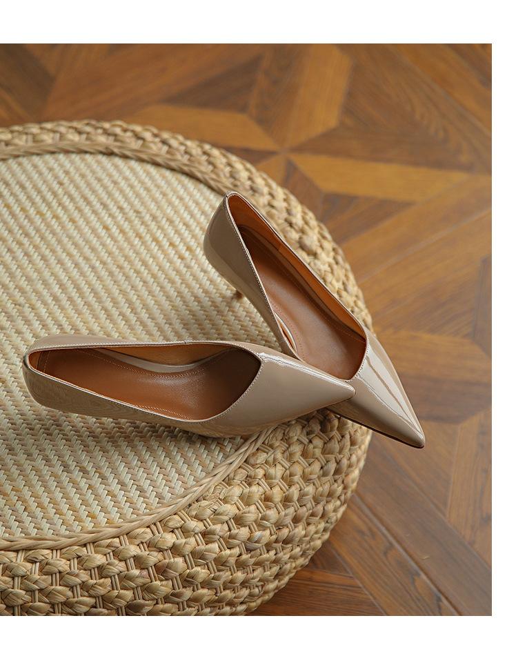Pointed nude single shoes women's 2025 spring new versatile stiletto light mouth high heels OL work shoes