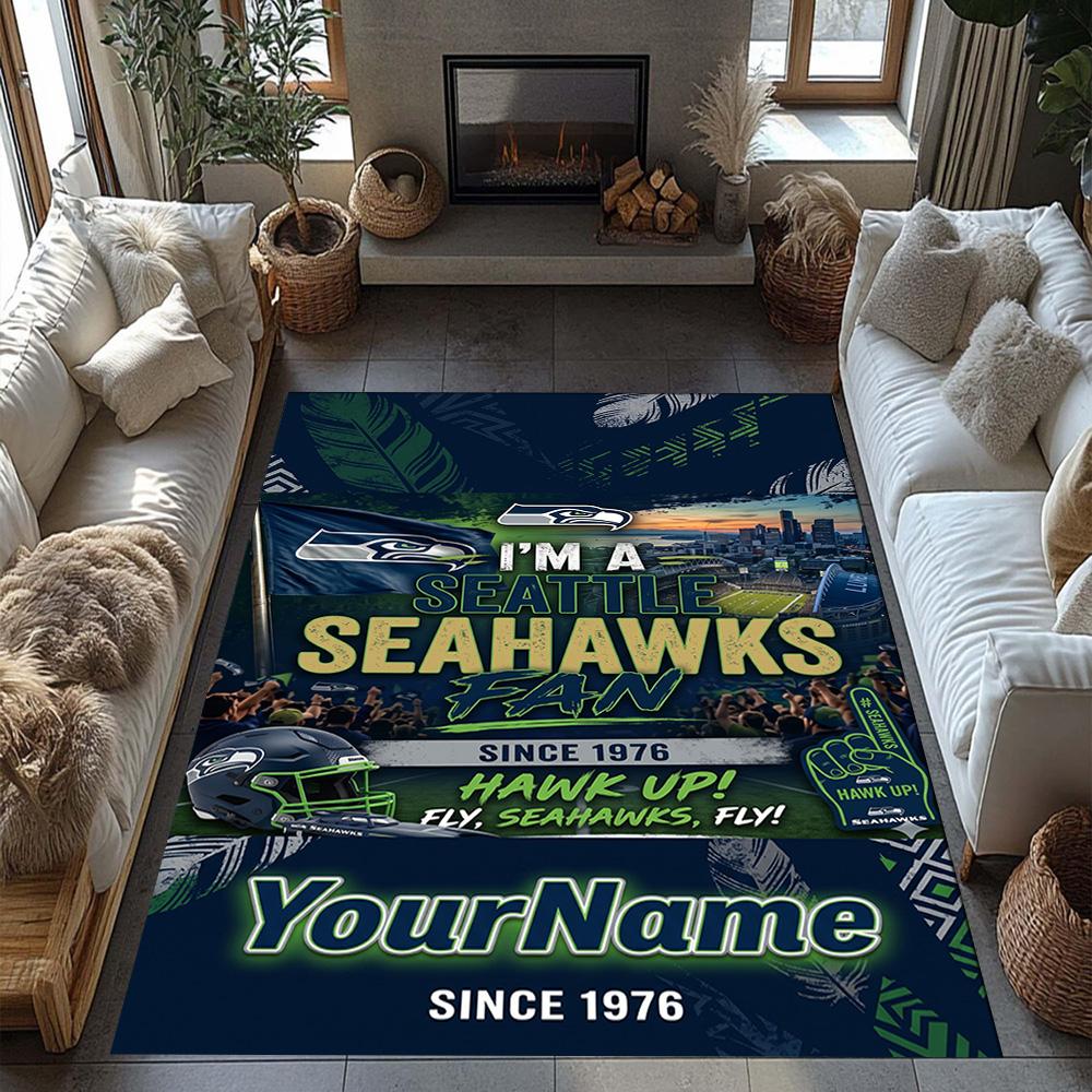 Seattle Seahawks Customizable Name Area Rug Suitable For Dining Room Foyer Playrooms Outdoor Antislip Carpet Decorate Offices Gift For Festivals