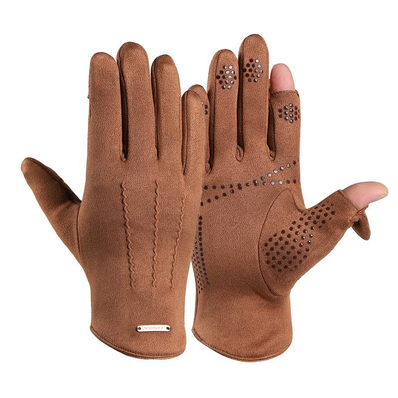 Warm Gloves for Men's Suede Plus Velvet Warm and Non Slip Fashion Cycling and Driving Sports Autumn and Winter Touch Screen Gloves
