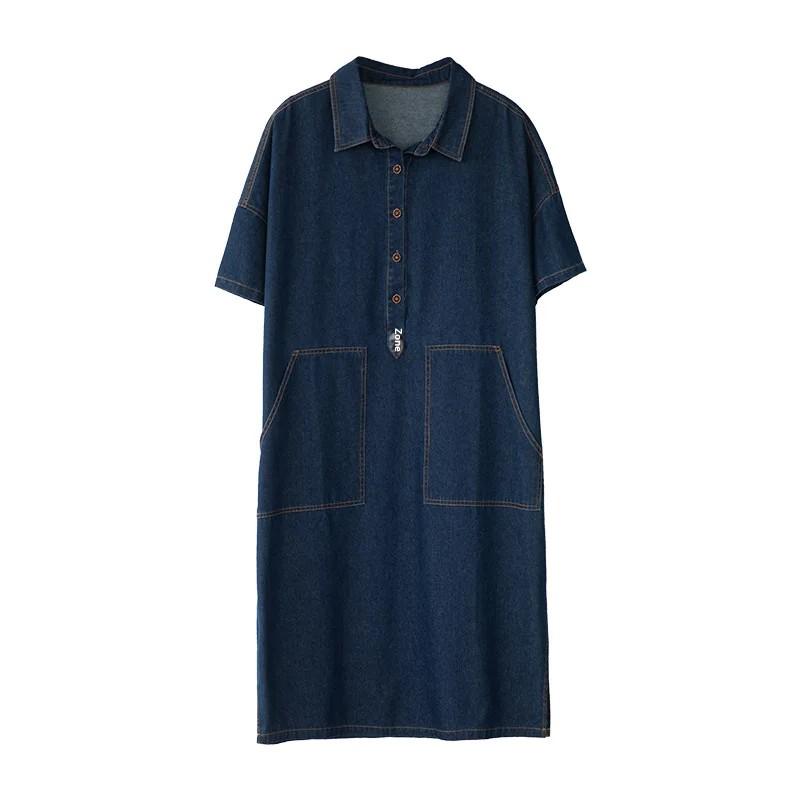 New plus Size Women's Denim Dress Casual Shirt Collar Loose Straight Tube Dress Half Open Cardigan Casual Dress