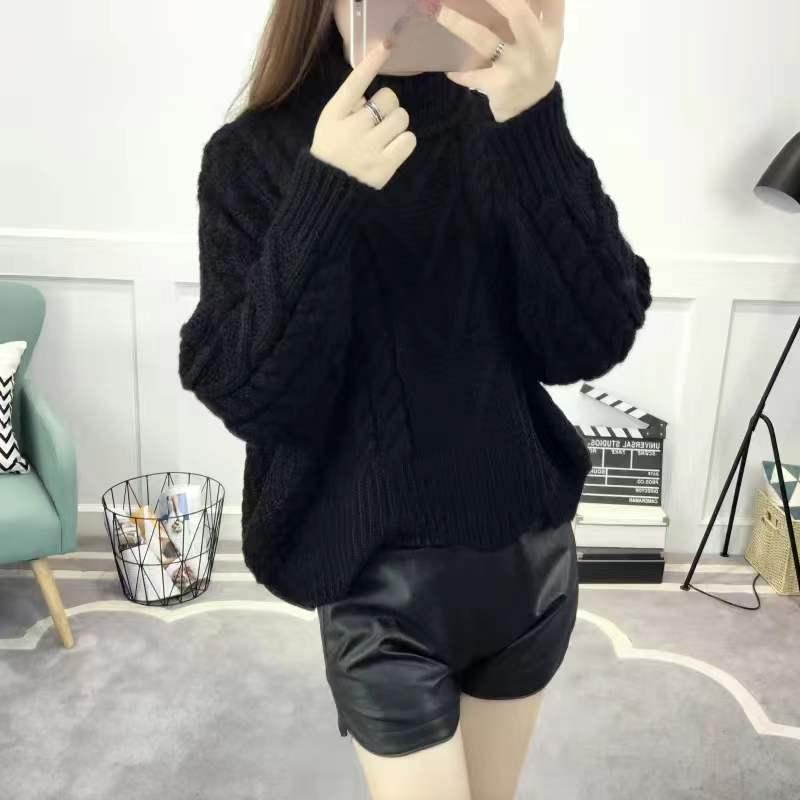 Autumn/Winter Korean loose high neck pullover sweater for female studentsShort thick woolen jacket with increased thickness