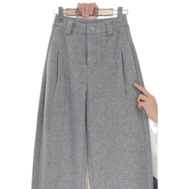 Women's High-Waisted Wool Wide-Leg Pants - Autumn Winter 2025 Bestseller with Velvet Slimming Base.