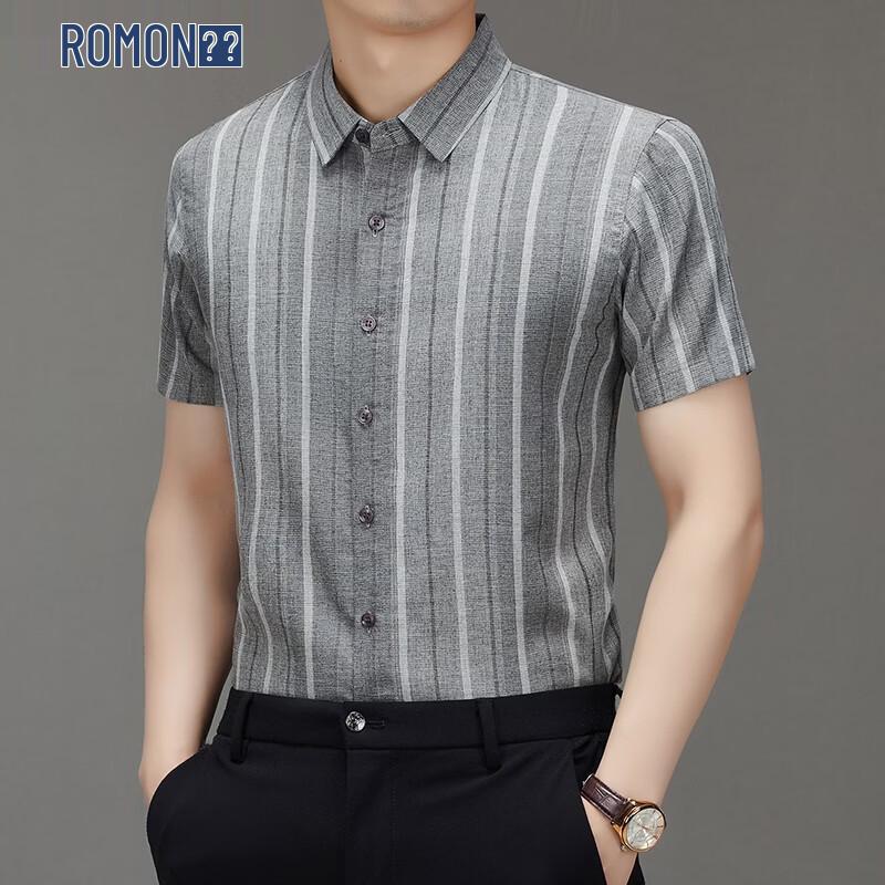 

ROMON Men s Striped Linen Blend Short Sleeve Shirt XL