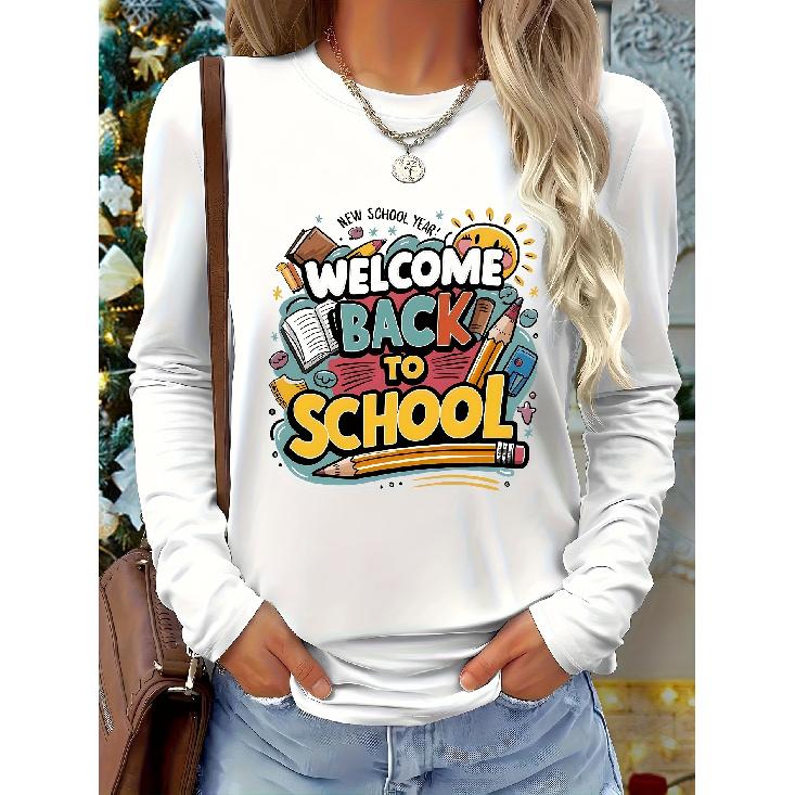 Stylish and Simple“WELCOME BA TO SCHOOL”The design incorporates elements such as books, pencils, and the sun, featuring a new autumn/winter S белый