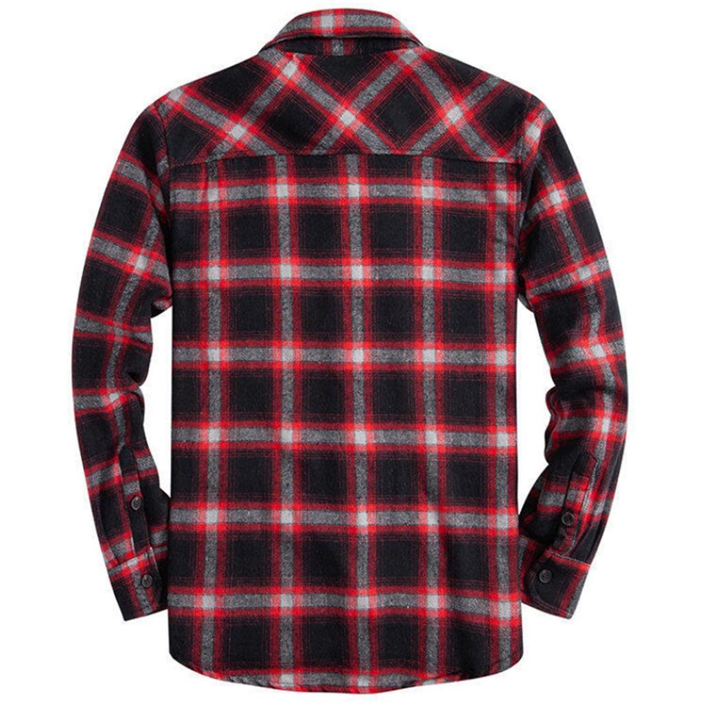 Men's Spring Plaid Minimalist Workwear Fashion Square Neck Long Sleeve Shirt