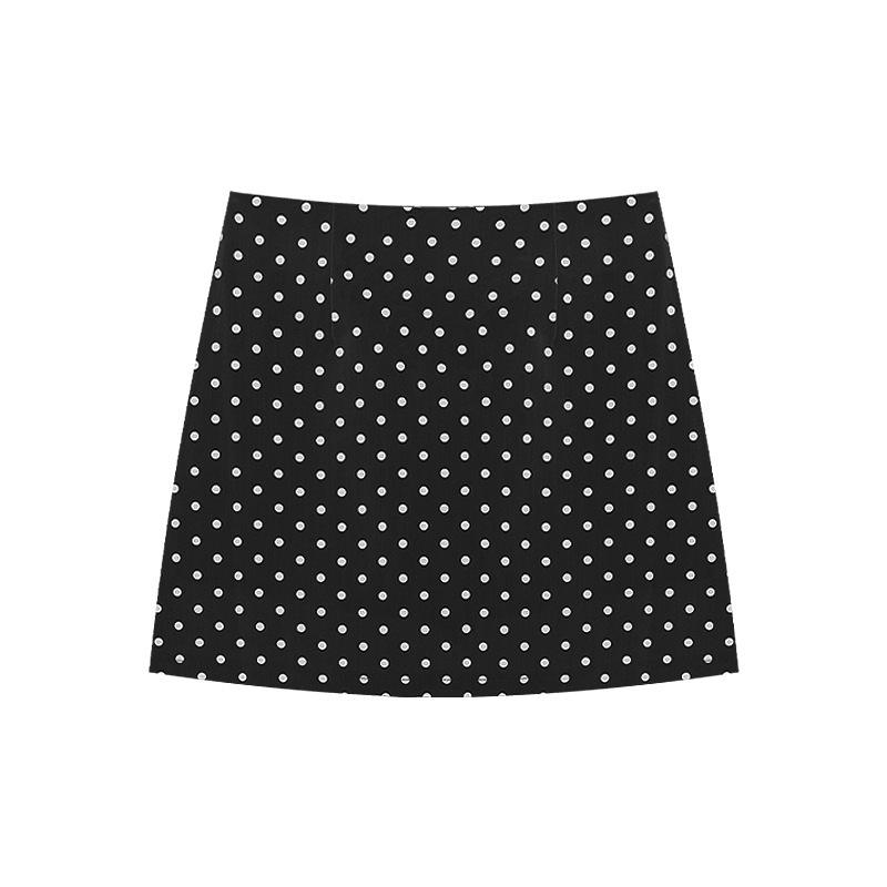 Damen Plus Size Schwarzer gepunkteter A-Linien-Kurzrock - Vielseitig, Hüftbetont, Petite-Freundlich für Frühling/Herbst