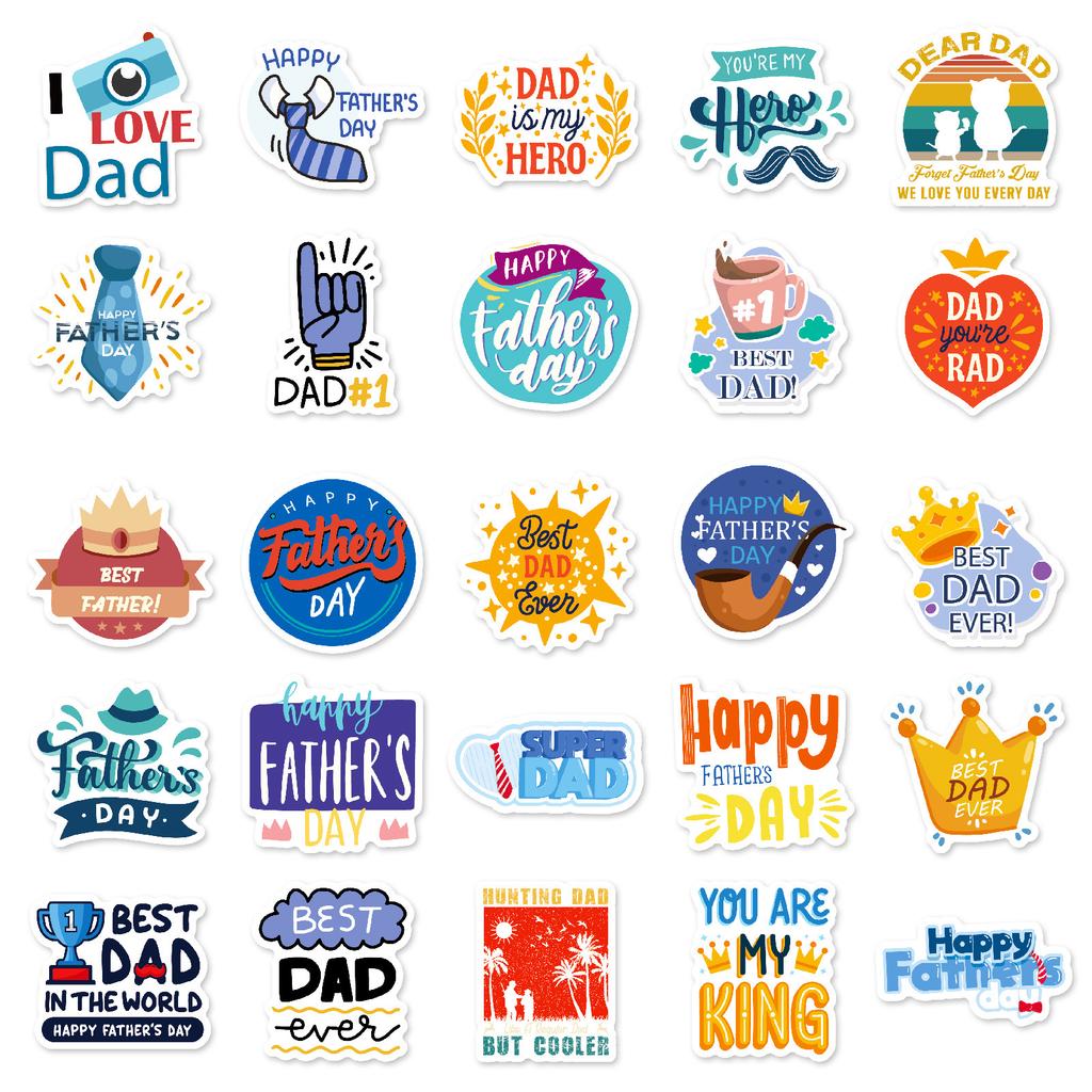 50 PCS Father's Day Stickers - Creative Text Decals for Cards, Gifts, Travel DIY