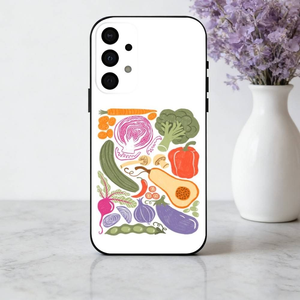 INS CUTE Organic Vegetable Phone Case For Samsung Galaxy A73,A72,A71,A70,A53,A52,A51,Soft Silicone Black Cover