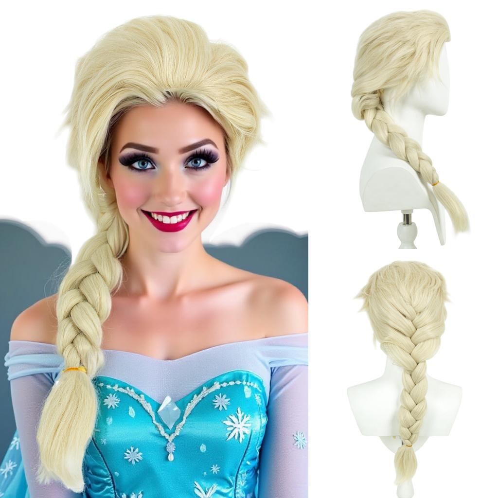 REEWES ELSA Princess Wig White Beige Long Braid Wig Movie Frozen COSPLAY Heat Resistance Synthetic Hair Anime Hallowee Costume