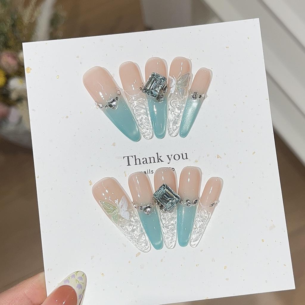 Summer Green and White In Summer Summer Ice-like Lake Water Blue Cat Eyes Piled with Diamond Fingertips Glazed Wear Armor