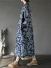 Johnature Women Vintage Dress White Blue Chinese Style Cheongsam Autumn Winter Stand Long Sleeve Fleece Warm Dress