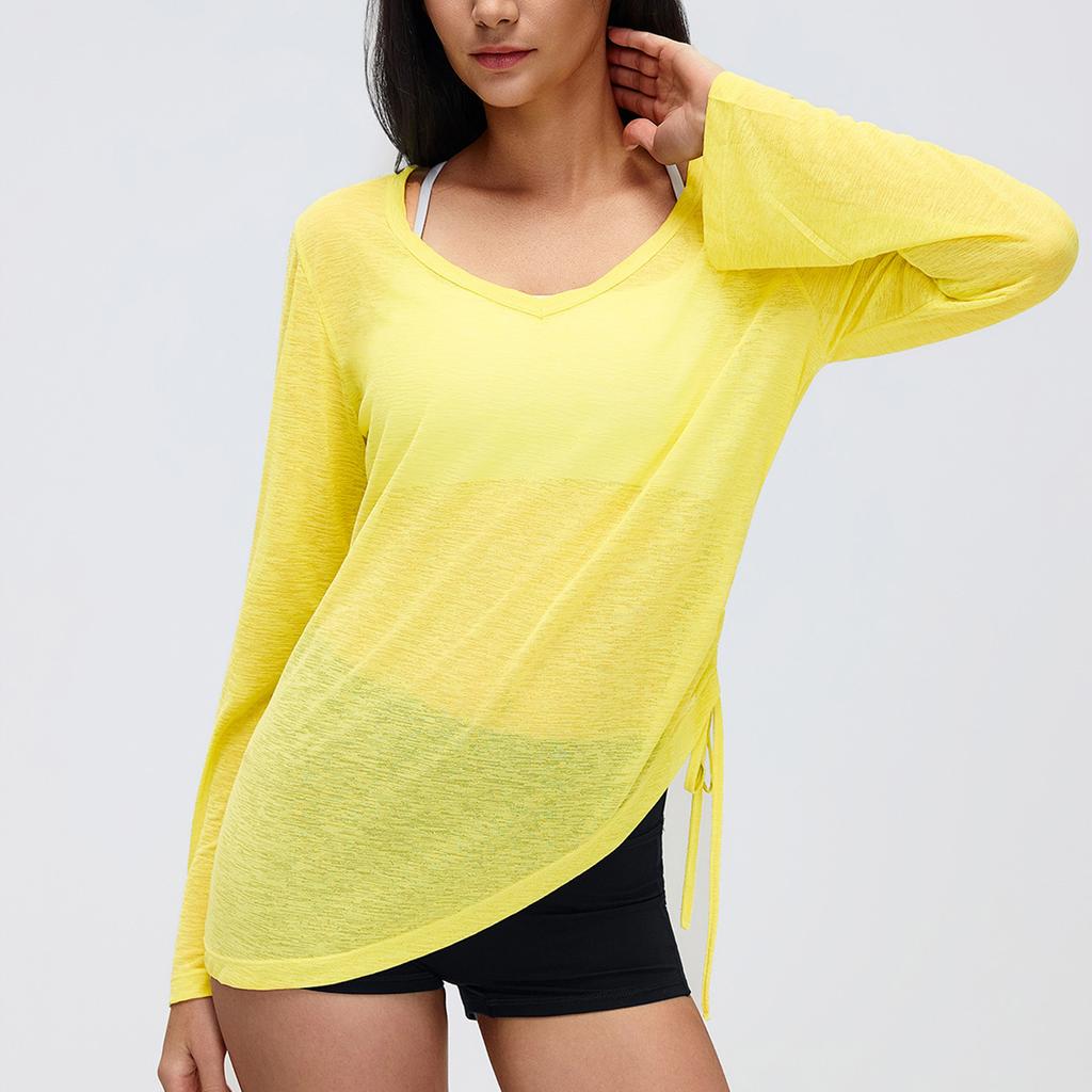 Women's Loose Fit Long Sleeve Pullover Hoodie V Neck Drawstring Waist Athletic Top for Yoga Fitness Casual Wear