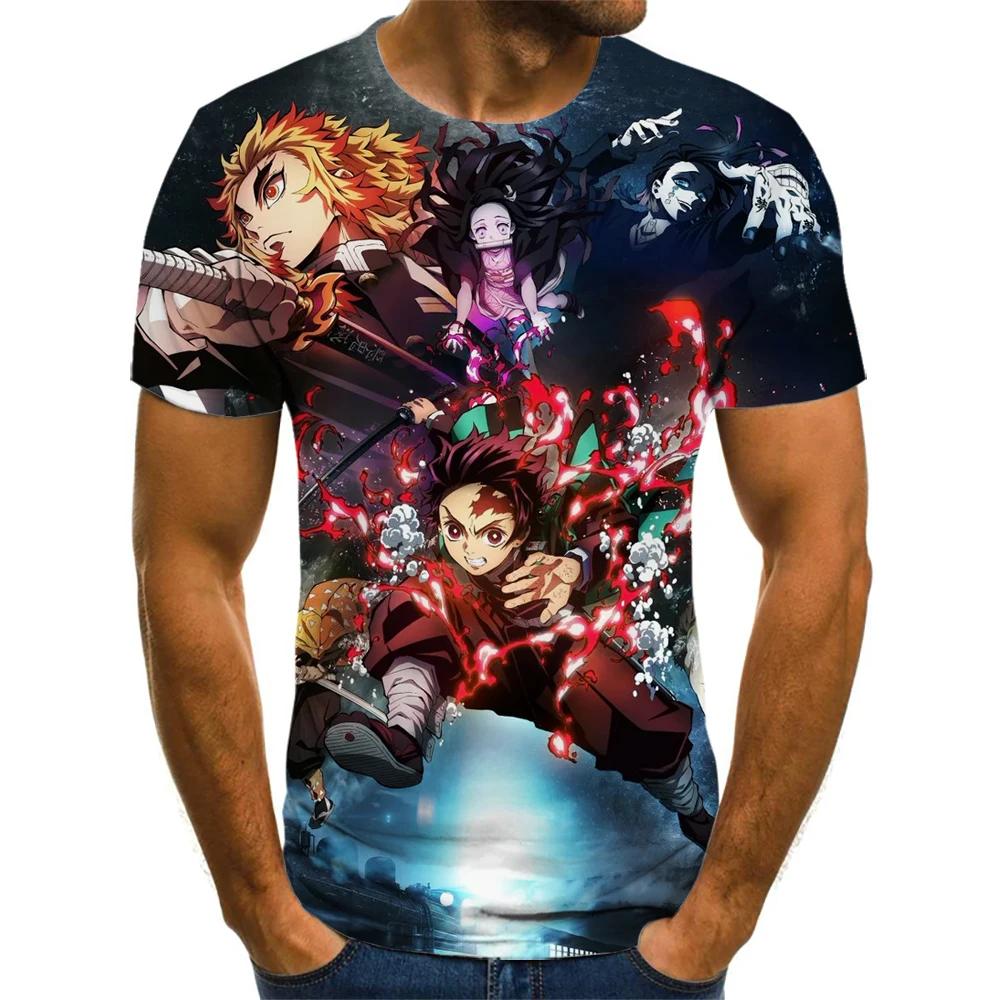 Demon Slayer 3D Print T-Shirt for Men, Summer Fashion Casual Short Sleeve, Versatile Loose Harajuku Street Style T-Shirt