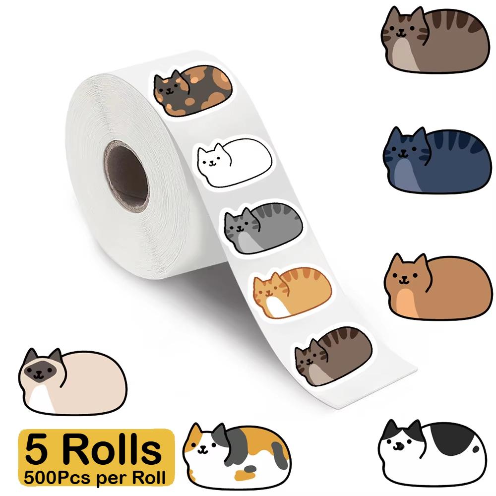 500Pcs Per Roll Kawaii Cartoon Cat Tuo Roll Stickers Skateboard Laptop Luggage Phone Gift Waterproof Phone Cute Sticker