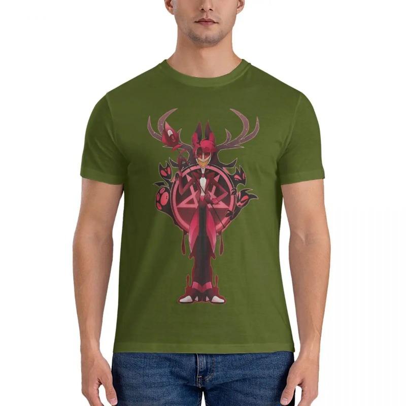 Alastor T-shirt för män Hazbin Tecknad Hotell Fantastiska Bomulls T-shirts Rund Hals Kortärmad T-shirt Presentidé Kläder Skjorta